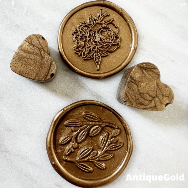 10 sellos de cera dorados para pegar 35 mm - Corazón